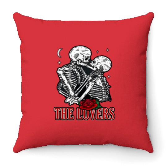 The Lovers Vintage Tarot Card Astrology Skull Throw Pillows