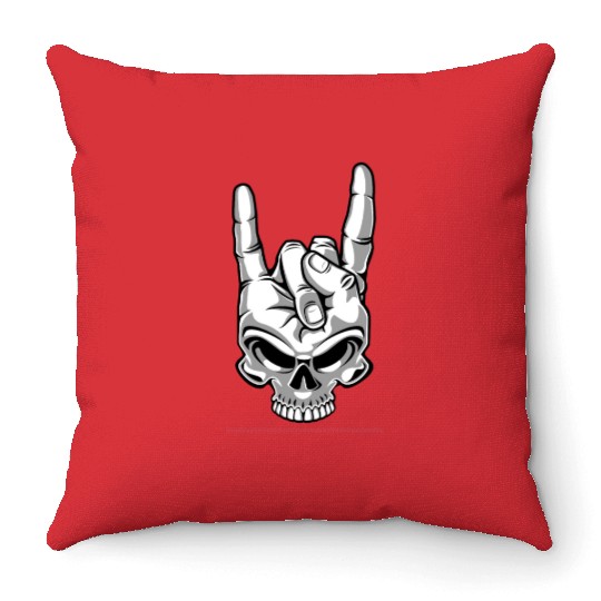Skull gestures Rock and Roll sign Throw Pillows