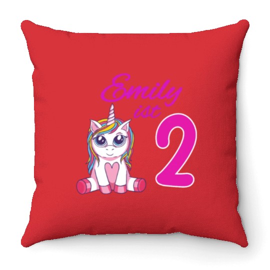 Children's Birthday Party 2 Years Girl Name Emily Throw Pillows