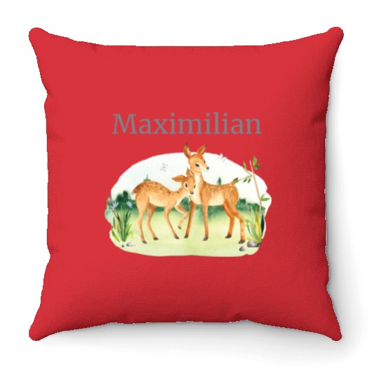 Waldtier Reh Flowers Name Maximilian Throw Pillows