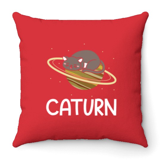 Caturn Cat Owner Saturn Astronomer Astronomy Throw Pillows