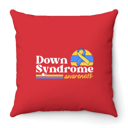 Down Syndrome Awareness Retro Sunset Yellow Blue Throw Pillows