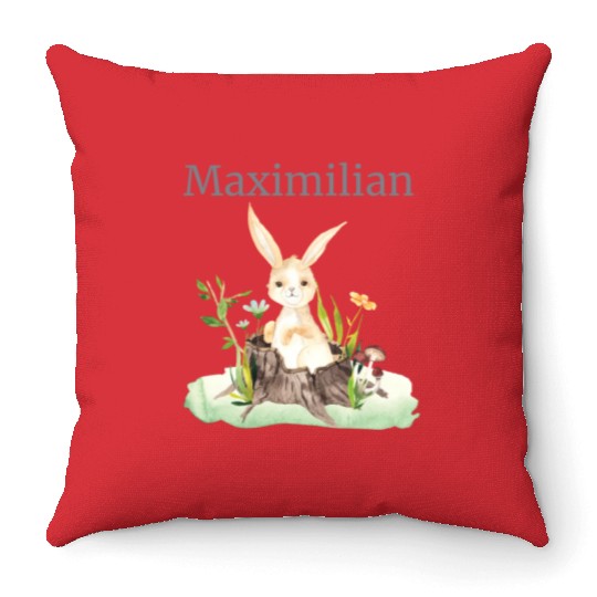 Waldtier Reh Hase Hedgehog Flowers Name Maximilian Throw Pillows