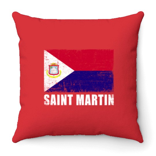 Saint Martin Flag Grunge Country Flag Saint Martin Throw Pillows