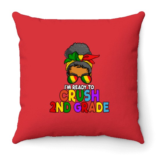 Juneteenth Messy Bun I'm Ready To Crush 2nd Grade Throw Pillows