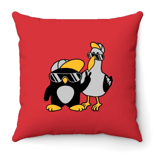 Seagull penguin 2 friends Throw Pillows