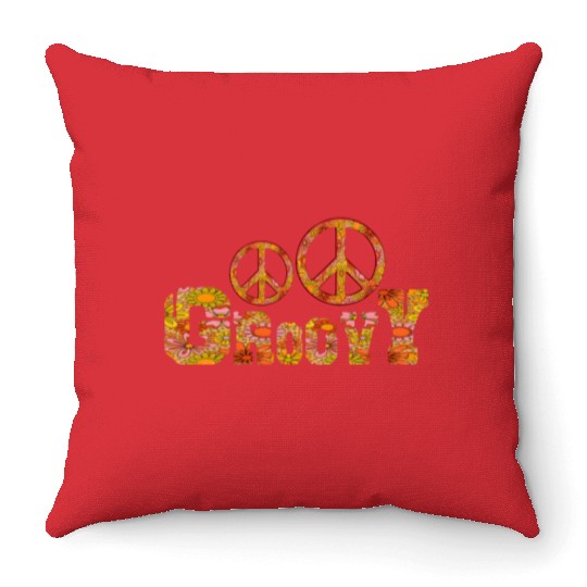 Psychedelic groovy Peace Throw Pillows