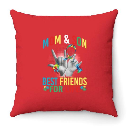 Mom And Son Best Friends For Life Autism Awareness Throw Pillows