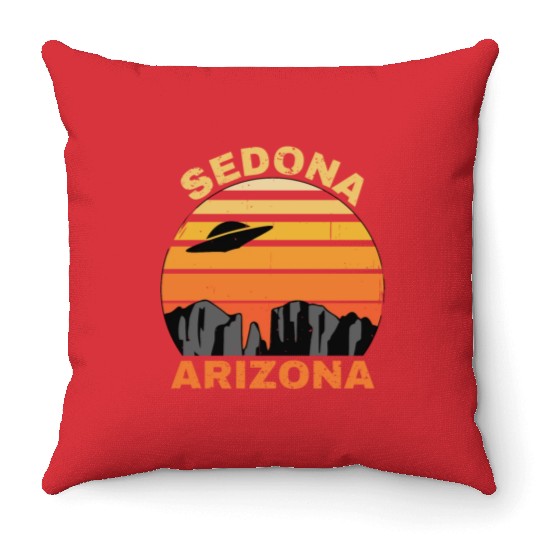 Sedona Arizonna Retro Sunset and UFO Throw Pillows