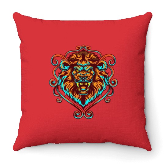 Angry Lion Face Animal Throw Pillows