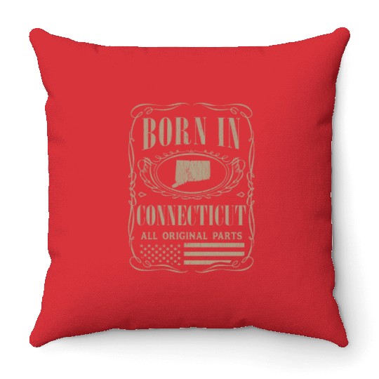 Vintage America US States Born Connecticut Throw Pillows