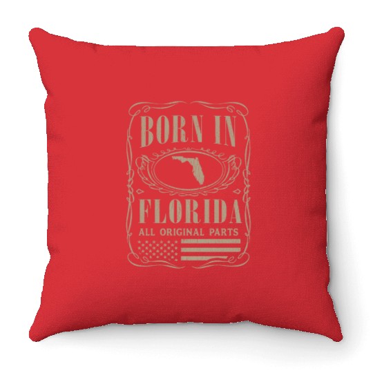 Vintage America US States Born Florida Throw Pillows