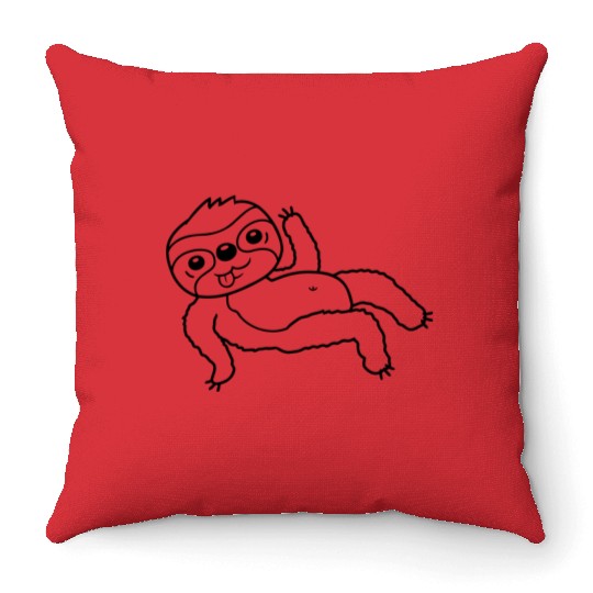 sloth chill lying waving Throw Pillows