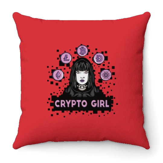Crypto girl money smart Crypto girl money smart gi Throw Pillows