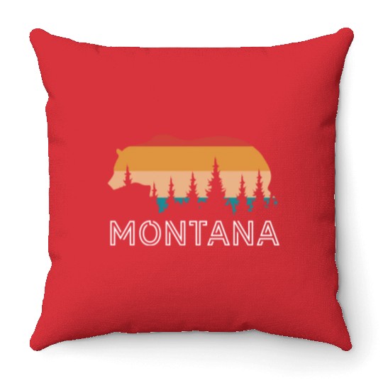 Montana Grizzly Bear Retro Throw Pillows