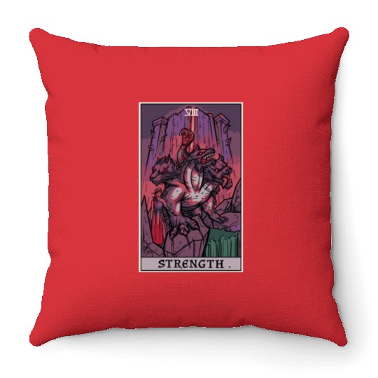 Strength Tarot Card Halloween Cerberus Greek Mytho Throw Pillows