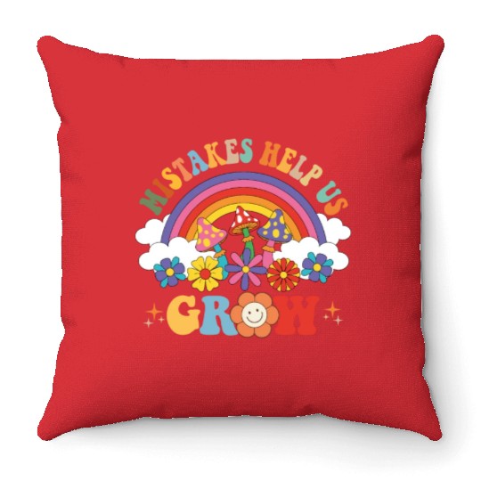 Mistakes Help Us Grow Groovy Growth Mind Rainbow Throw Pillows