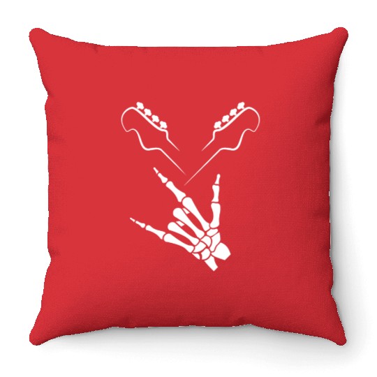 Rocker Skeleton Hand Rock On Rock Star Guitar Throw Pillows