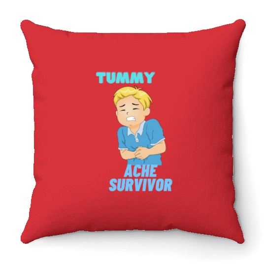Tummy Ache Survivor Funny Back To School Throw Pillows
