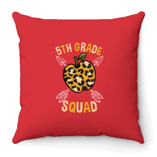 5th Grade Back To School Squad Leopard Print Throw Pillows