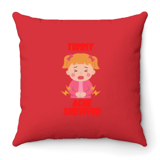 Tummy Ache Survivor Funny Back To School Throw Pillows