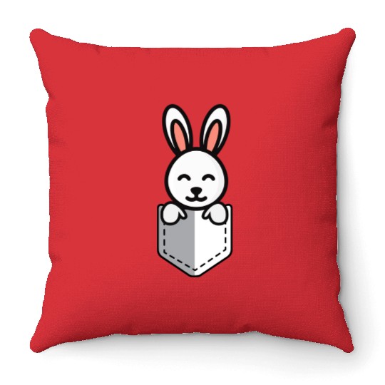 Bunny Pocket Cute Little Easter Sunday Egg Hunt Throw Pillows