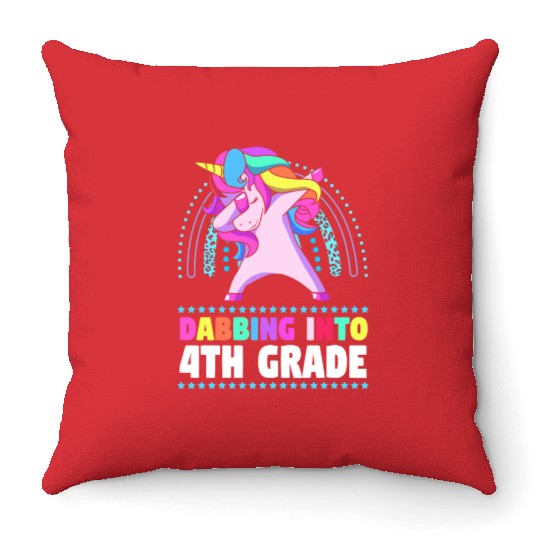 Back To School Dabbing Unicorn Rainbow 4th Grade Throw Pillows