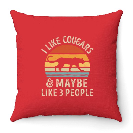 I Like Cougars and Maybe 3 People Retro Sunset Vin Throw Pillows