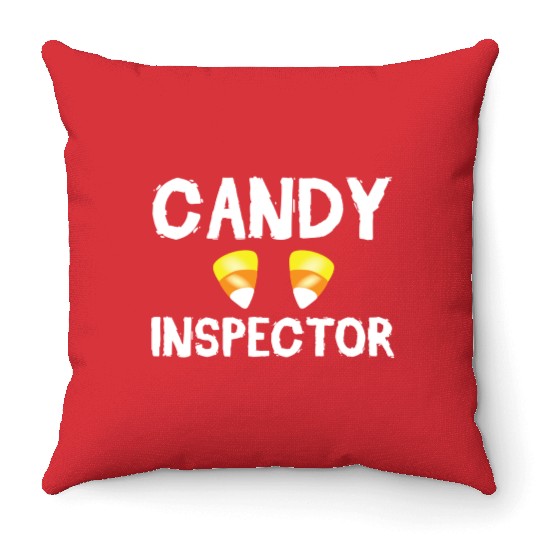 Candy Inspector Spooky Halloween Trick Or Treat Throw Pillows
