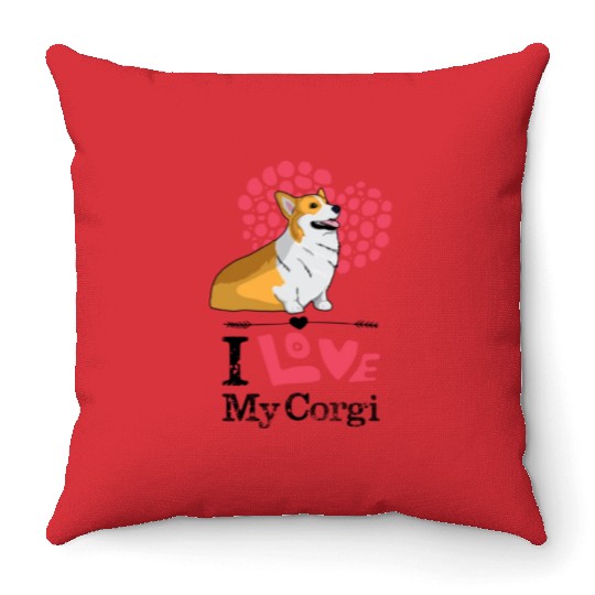 I Love My Corgi white Throw Pillows