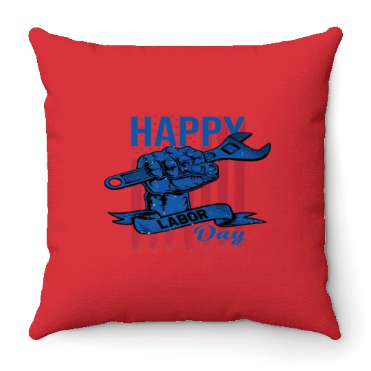 Happy Labor Day American Flag Holiday US Worker Throw Pillows