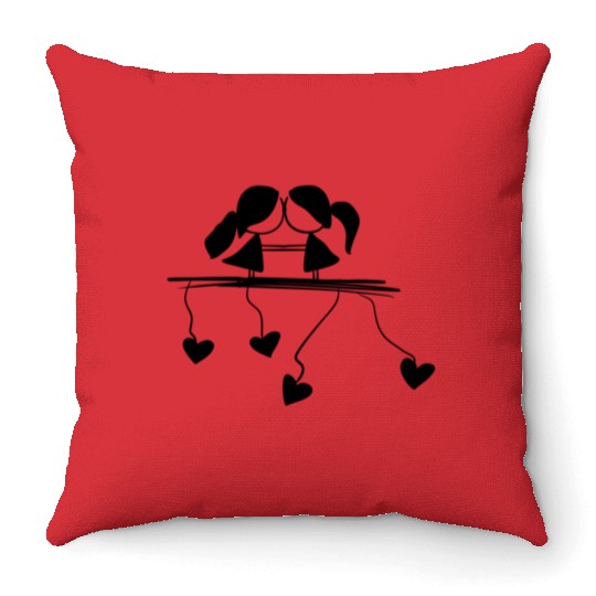 lesbian couple love symbol Throw Pillows