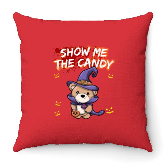 Show Me The Candy Halloween Costume Trick Or Treat Throw Pillows