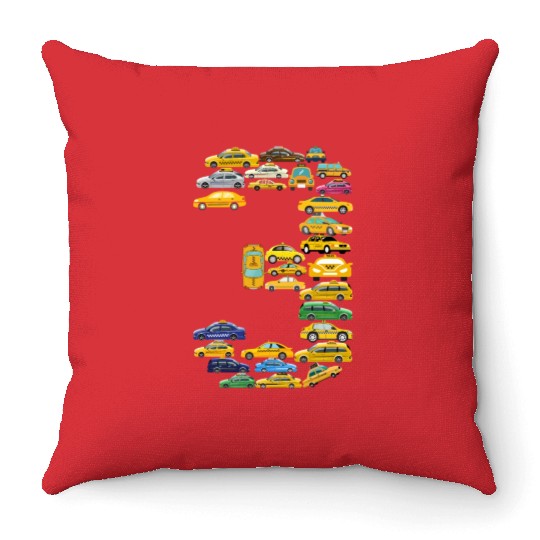 3rd Birthday Gift Taxi Car Boys Kids 3 Year Old Throw Pillows