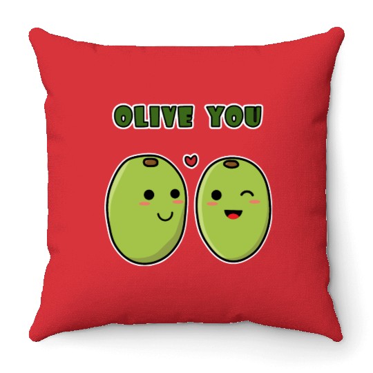 Kawaii Olive You for funny quote lover Throw Pillows