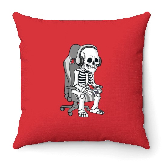 Gaming Halloween Skeleton Scary Gamer Boys Kids Throw Pillows