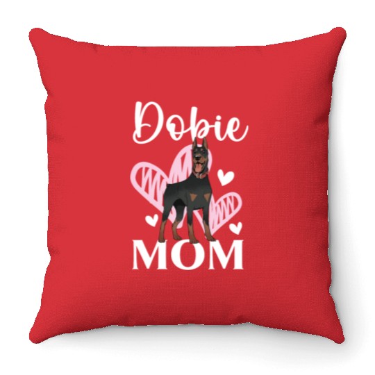 Dobie Mom Paw Love Doberman Owner Dog Mothers Day Throw Pillows