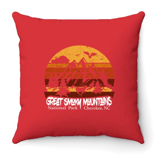 Great Smoky Mountains Cherokee Nc Vintage Souvenir Throw Pillows