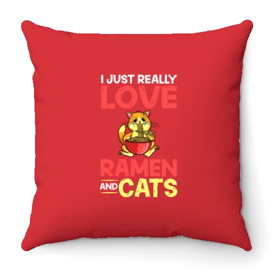 Ramen Cat Bowl Chicken Noodle Soup Japanese Throw Pillows