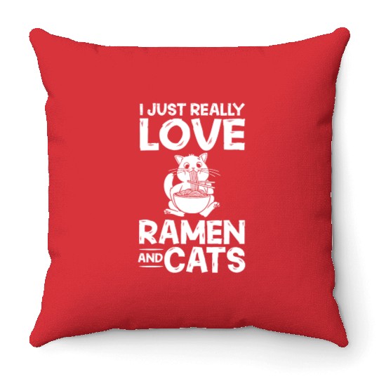 Ramen Cat Bowl Chicken Noodle Soup Japanese Throw Pillows