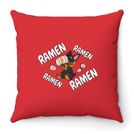 Doberman Instant Ramen Noodles Throw Pillows