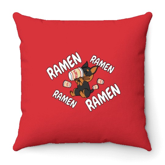 Miniature Pinscher Instant Ramen Noodles Throw Pillows