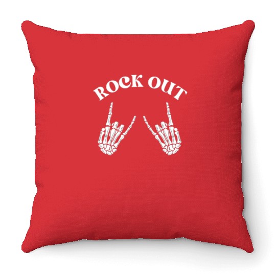 rock out skeleton hand pace sign rock and roll Throw Pillows