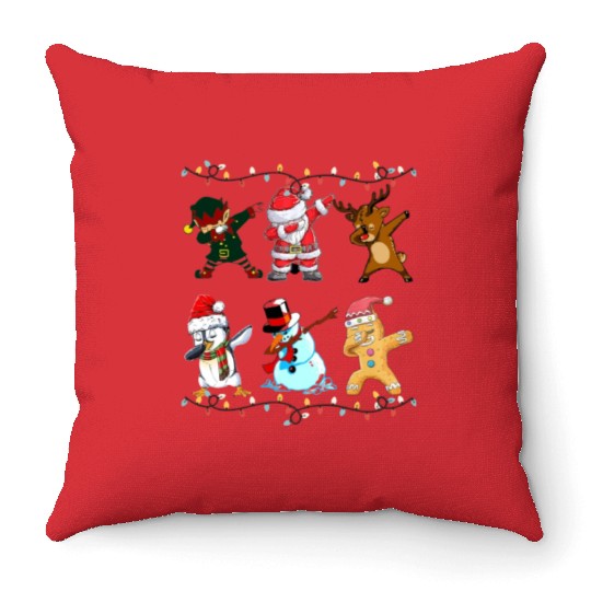 Funny Cute Dabbing Santa Elf Friends Christmas Mem Throw Pillows