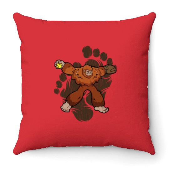 Bigfoot Softball Sasquatch Softball Pitcher Throw Pillows