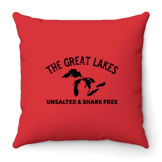 The Great Lakes Unsalted Shark Free Michigan Vinta Throw Pillows