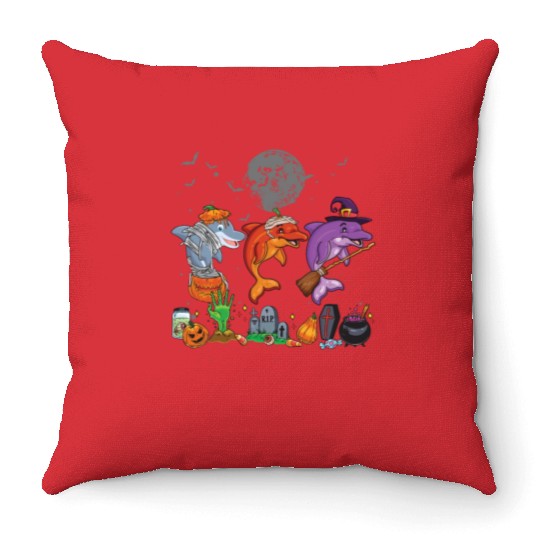 Mummy Pumpkin Witch Dolphin Halloween Throw Pillows