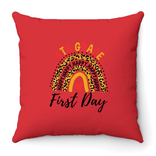 Rainbow First Day Of School 4th Grade Teacher Throw Pillows