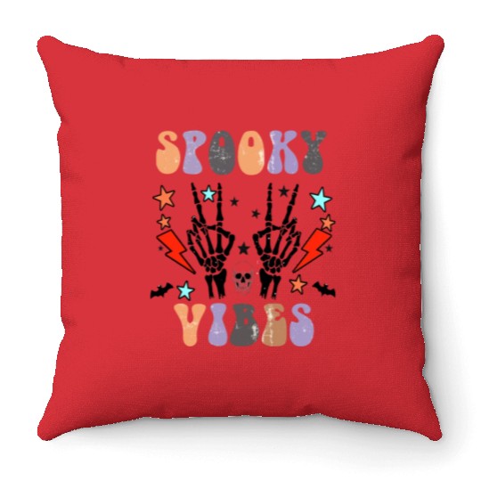 Spooky Vibes Retro Skeleton Hands Gift For Boys Throw Pillows