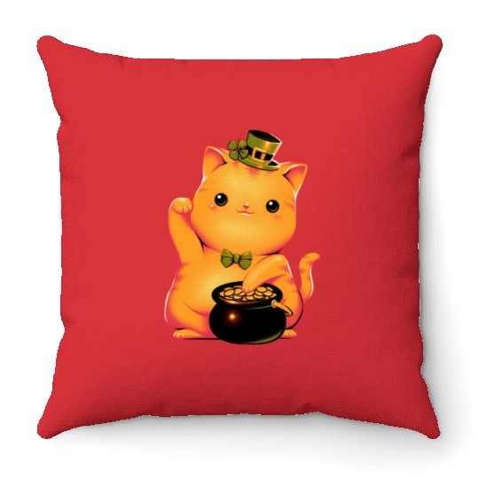 cat Irish Lucky Cat Throw Pillows